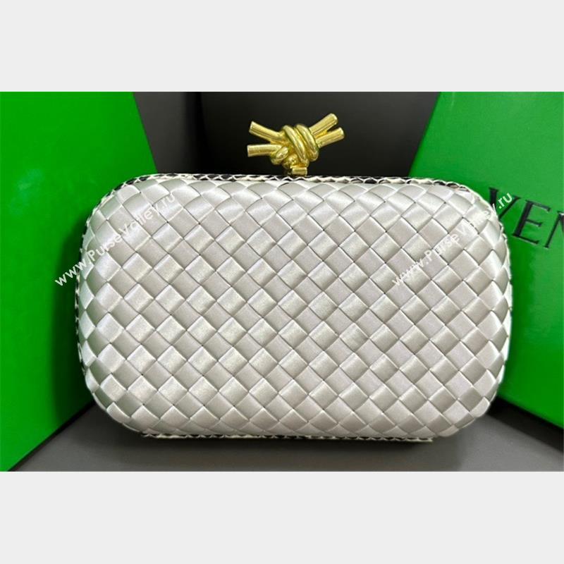 Bottega Veneta Intreccio Silk Knot Minaudiere clutch Bag Silver 2023 (misu-23110116)