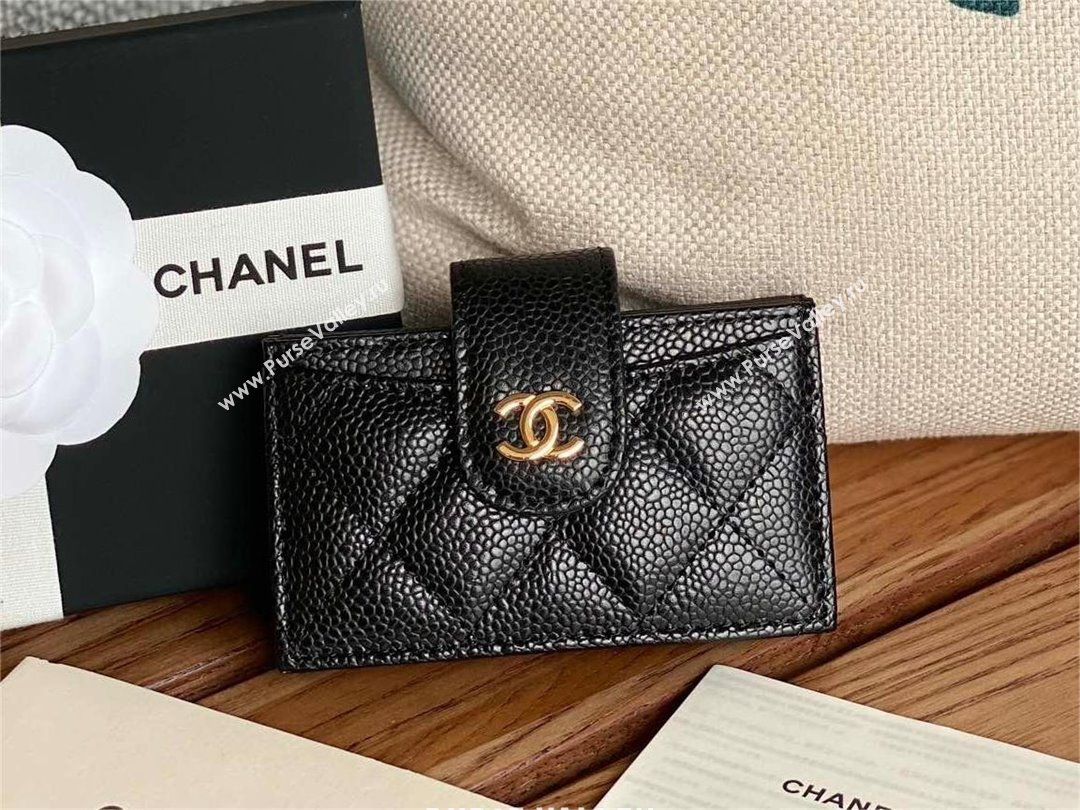 Chanel Grained Calfskin GOLD-Tone Metal Card Holder AP0342 BLACK 2023 (yongsheng-231124-08)