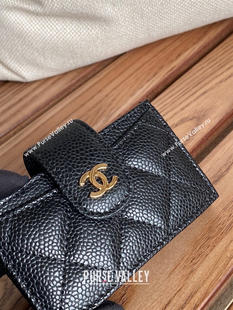 Chanel Grained Calfskin GOLD-Tone Metal Card Holder AP0342 BLACK 2023 (yongsheng-231124-08)