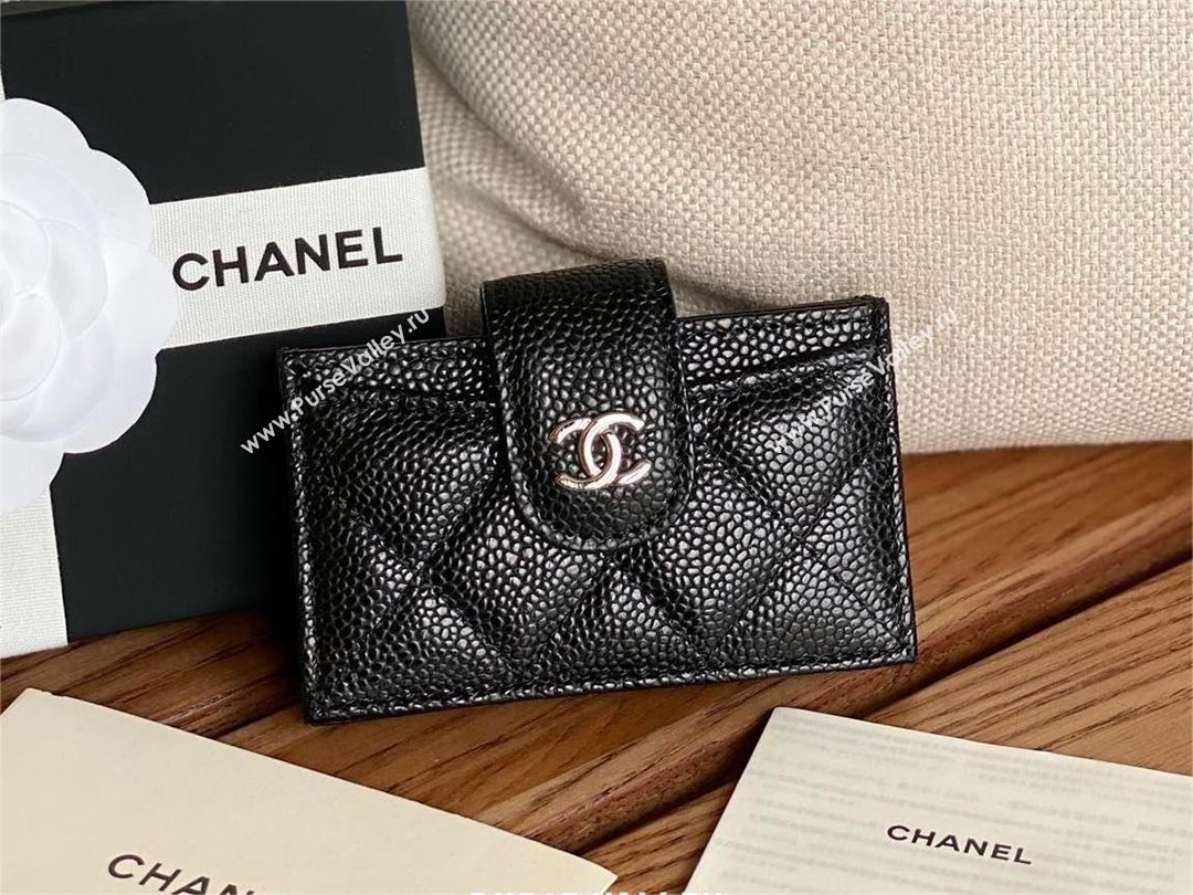 Chanel Grained Calfskin SILVER-Tone Metal Card Holder AP0342 BLACK 2023 (yongsheng-231124-07)