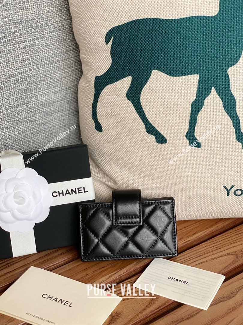 Chanel SHEEPSKIN SILVER-Tone Metal Card Holder AP0342 BLACK 2023 (yongsheng-231124-09)