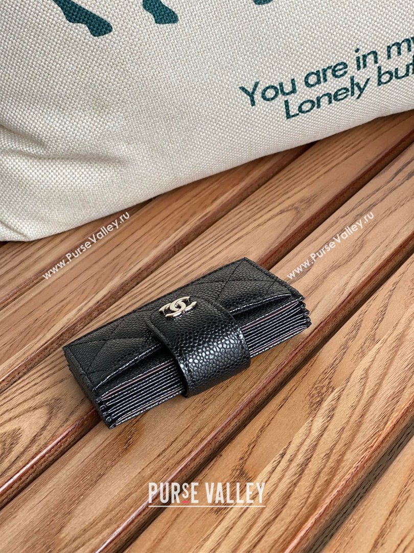 Chanel Grained Calfskin SILVER-Tone Metal Card Holder AP0342 BLACK 2023 (yongsheng-231124-07)