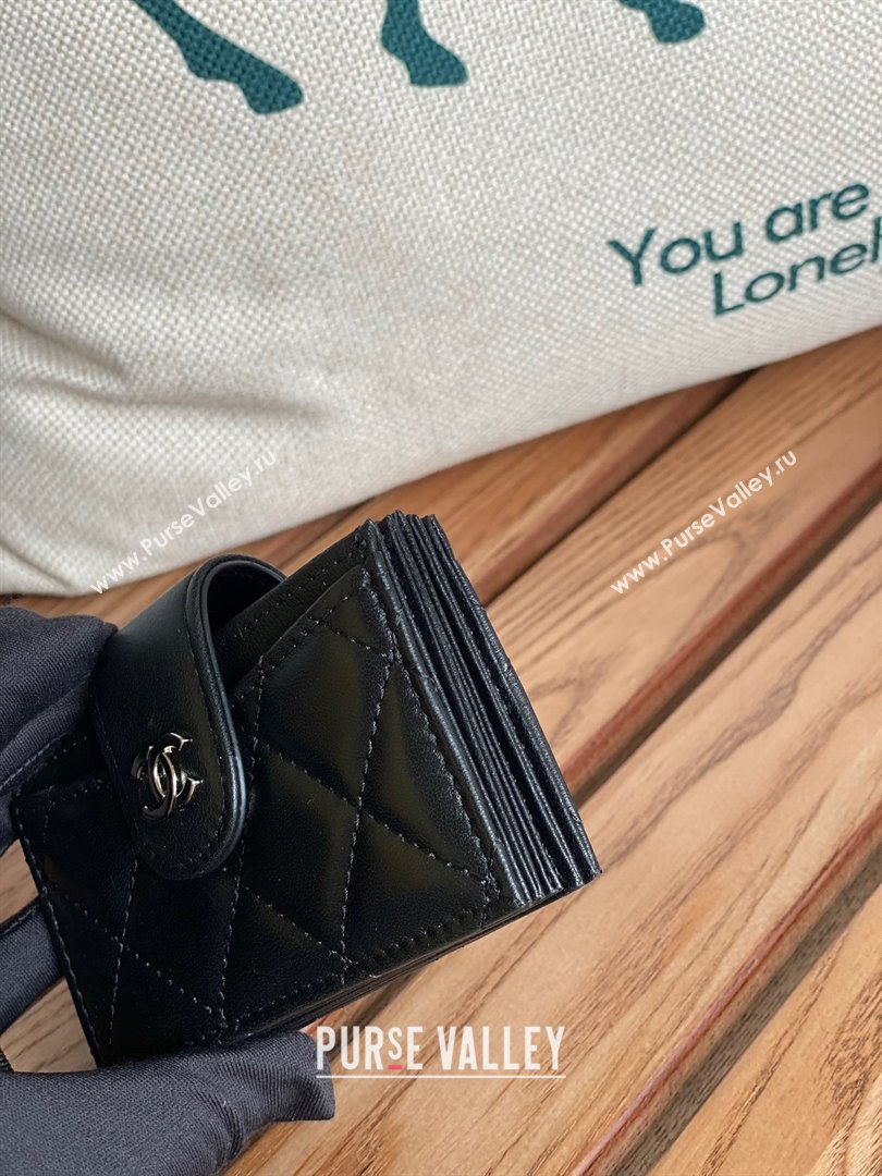 Chanel SHEEPSKIN SILVER-Tone Metal Card Holder AP0342 BLACK 2023 (yongsheng-231124-09)