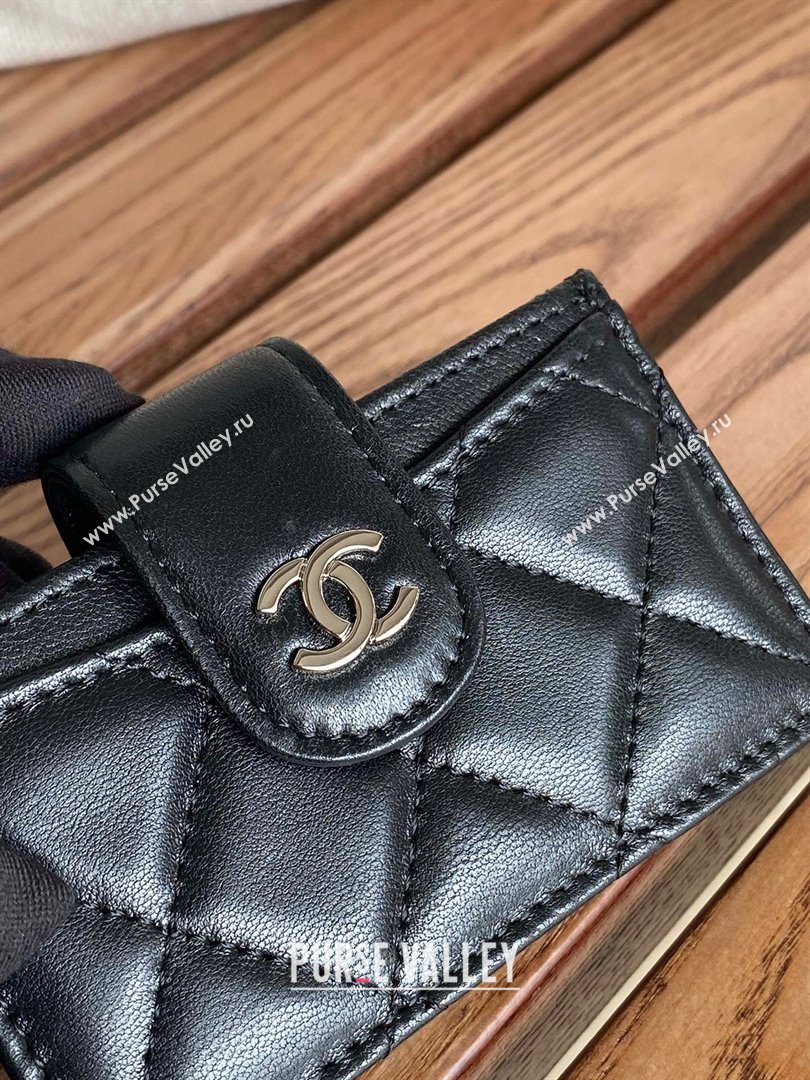 Chanel SHEEPSKIN SILVER-Tone Metal Card Holder AP0342 BLACK 2023 (yongsheng-231124-09)