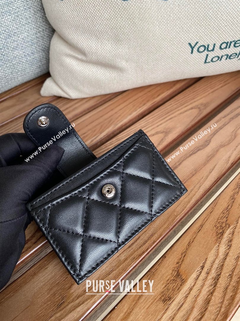 Chanel SHEEPSKIN SILVER-Tone Metal Card Holder AP0342 BLACK 2023 (yongsheng-231124-09)