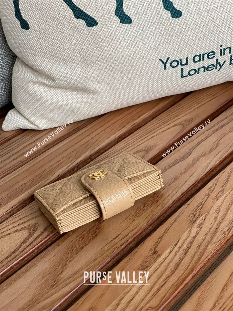 Chanel Grained Calfskin GOLD-Tone Metal Card Holder AP0342 Beige 2023 (yongsheng-231124-11)