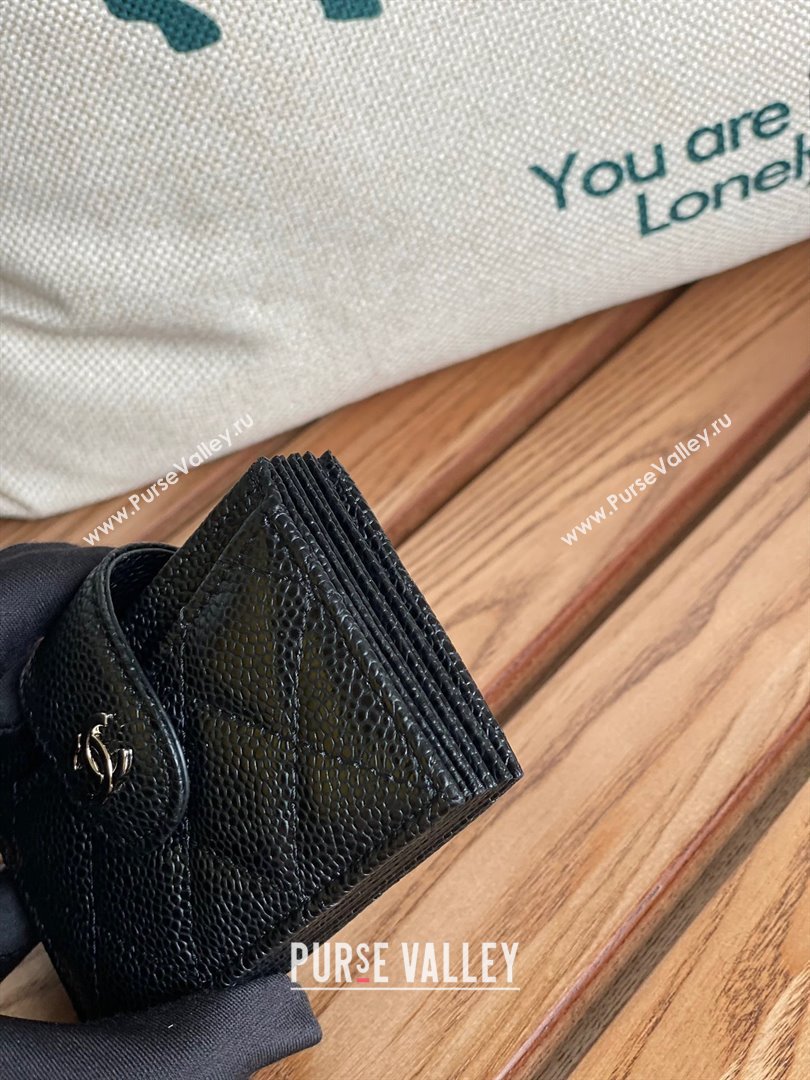 Chanel Grained Calfskin SILVER-Tone Metal Card Holder AP0342 BLACK 2023 (yongsheng-231124-07)