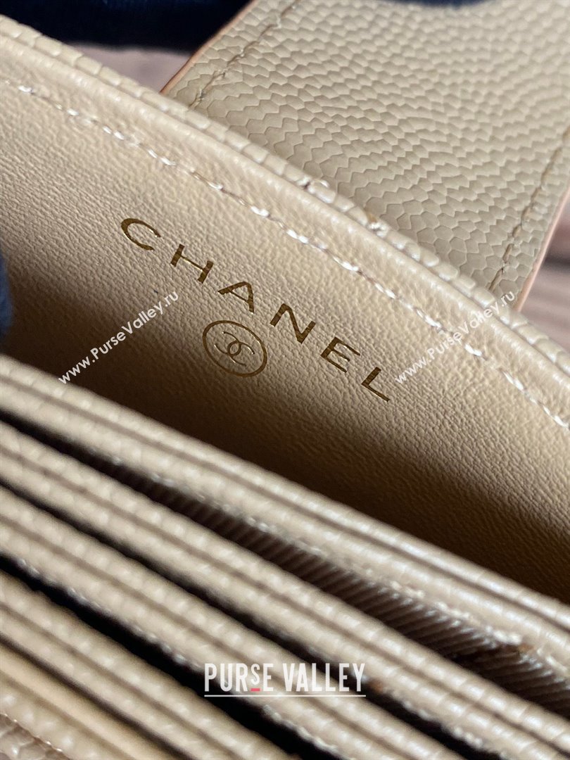 Chanel Grained Calfskin GOLD-Tone Metal Card Holder AP0342 Beige 2023 (yongsheng-231124-11)