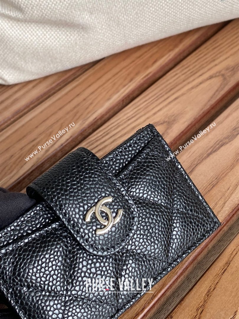 Chanel Grained Calfskin SILVER-Tone Metal Card Holder AP0342 BLACK 2023 (yongsheng-231124-07)