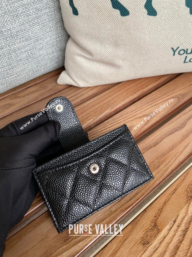 Chanel Grained Calfskin SILVER-Tone Metal Card Holder AP0342 BLACK 2023 (yongsheng-231124-07)