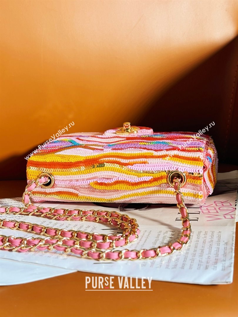 chanel Embroidered Satin, Sequins & Gold-Tone Metal Yellow, Purple & Pink Mini Flap Bag 2024 (jiyuan-240312-02)