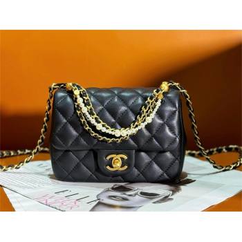 chanel Shiny Lambskin, Imitation Pearls & Gold-Tone Metal Mini Flap Bag Black AS4385 2024 (jiyuan-240312-01)