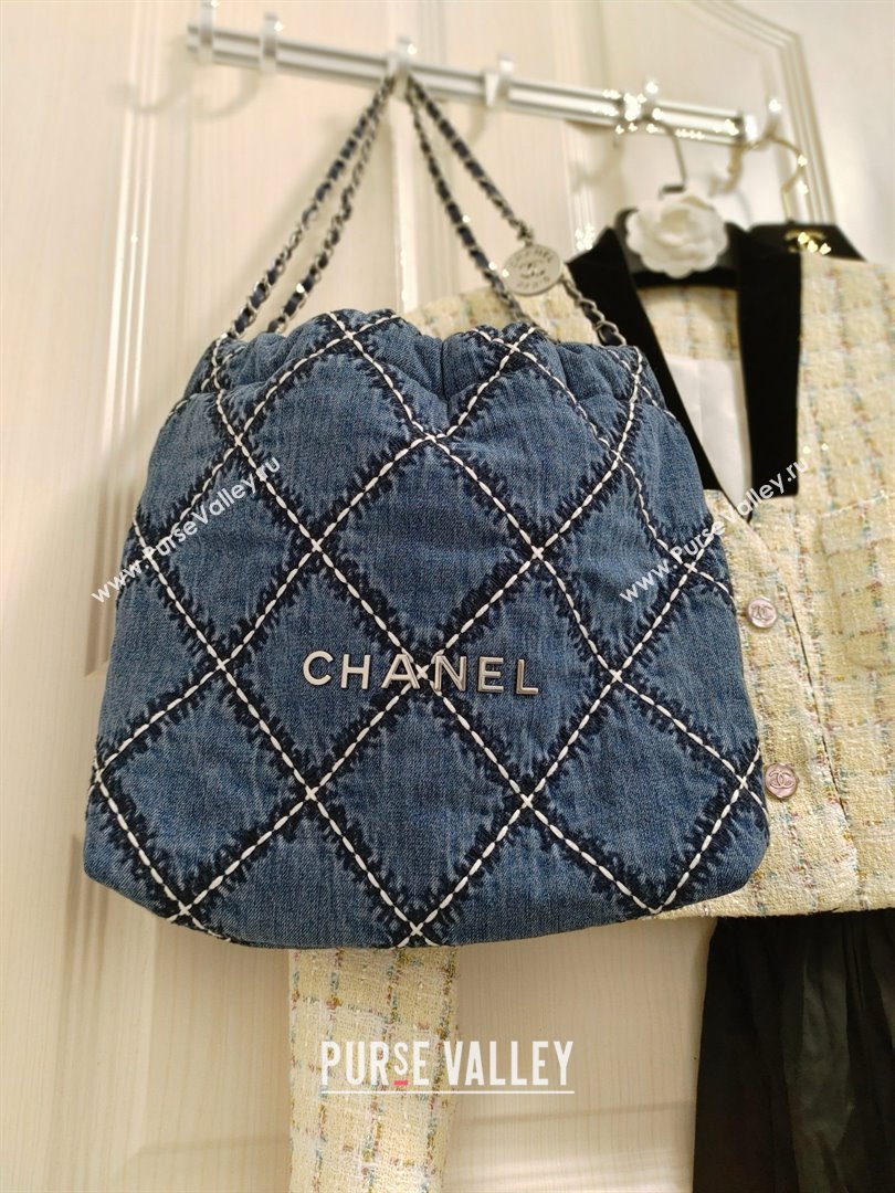 Chanel Stitched Denim & Silver-Tone Metal Blue 22 Handbag AS3261 2024 (jiyuan-240312-05)