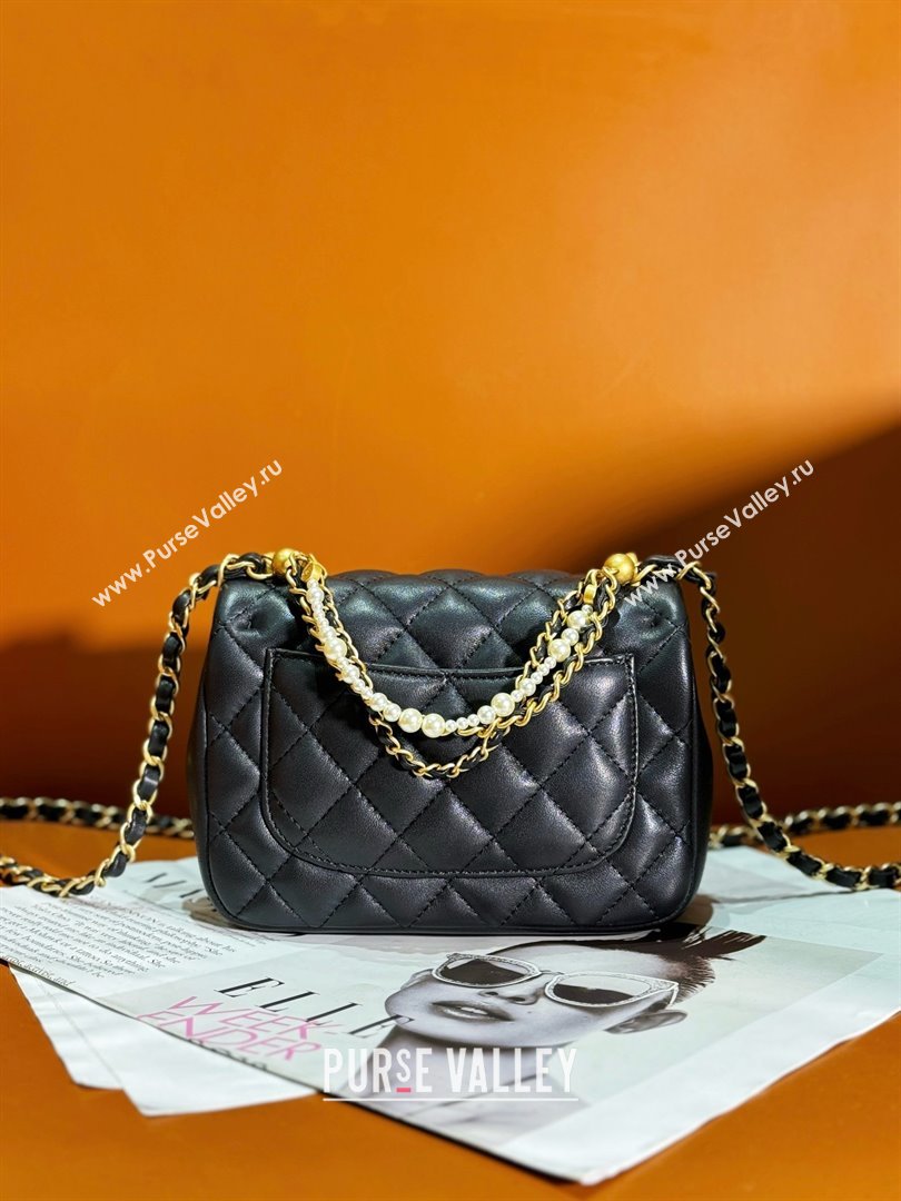 chanel Shiny Lambskin, Imitation Pearls & Gold-Tone Metal Mini Flap Bag Black AS4385 2024 (jiyuan-240312-01)