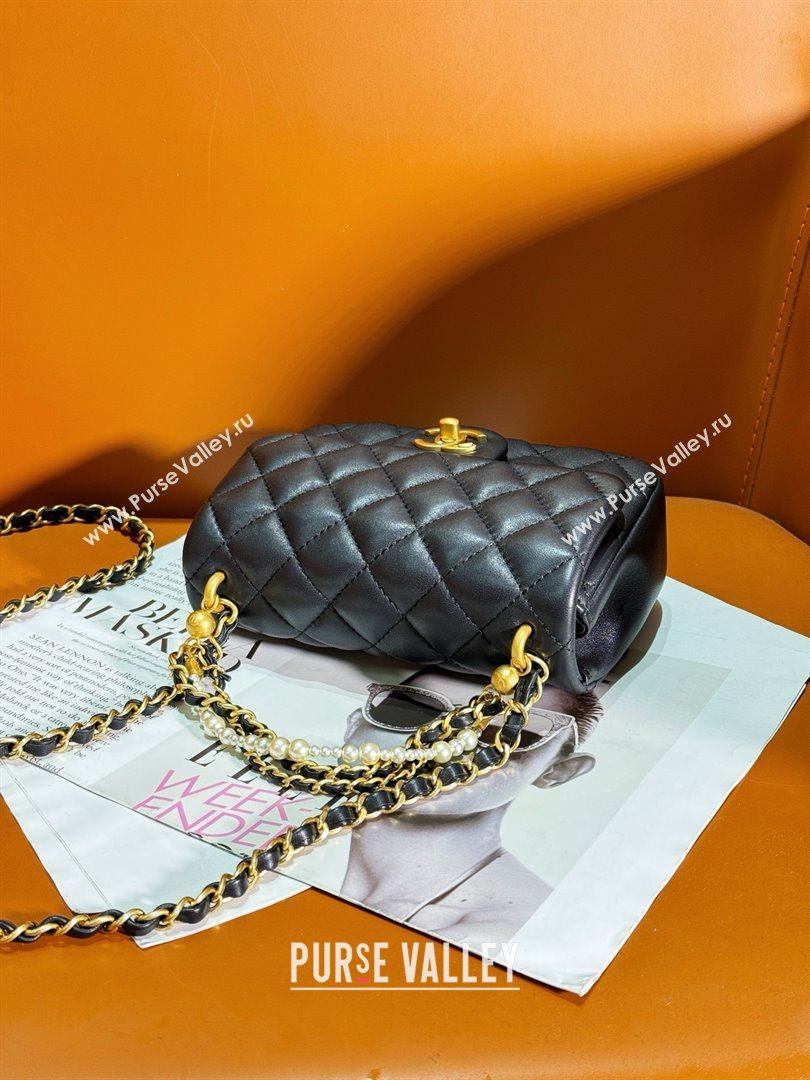 chanel Shiny Lambskin, Imitation Pearls & Gold-Tone Metal Mini Flap Bag Black AS4385 2024 (jiyuan-240312-01)