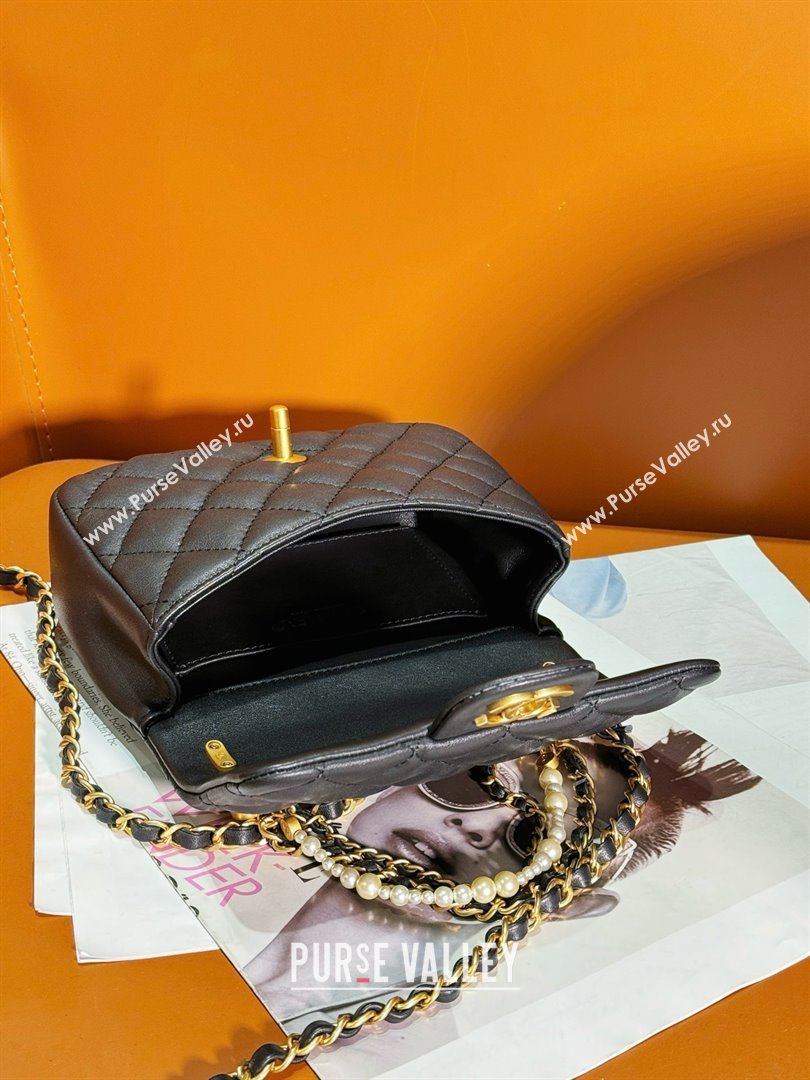 chanel Shiny Lambskin, Imitation Pearls & Gold-Tone Metal Mini Flap Bag Black AS4385 2024 (jiyuan-240312-01)