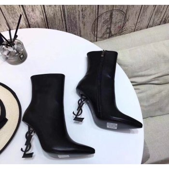 Saint Laurent Opyum 110 Ankle Boots with Metal Interlocking Logo 484168 Black  (diliya-9841)