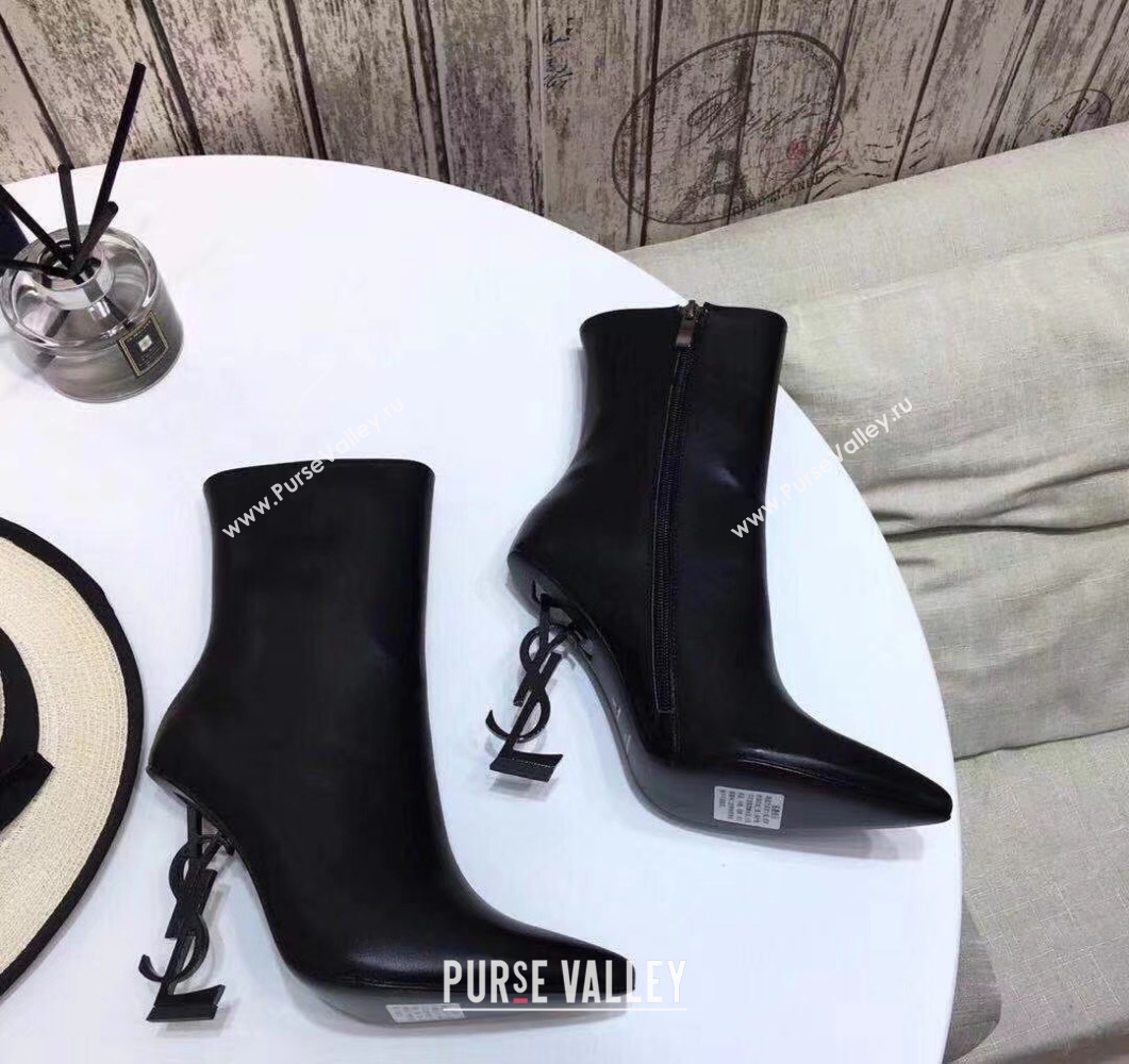 Saint Laurent Opyum 110 Ankle Boots with Metal Interlocking Logo 484168 Black  (diliya-9841)