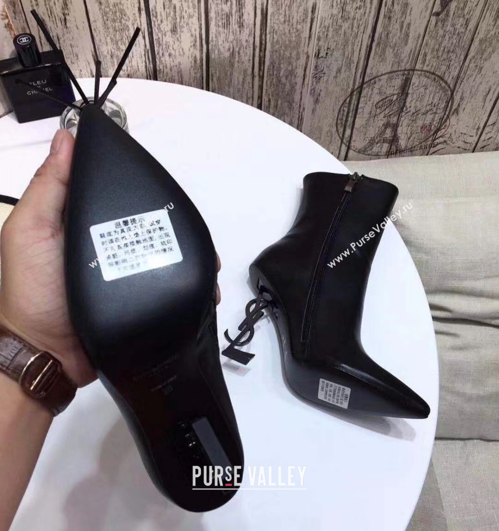 Saint Laurent Opyum 110 Ankle Boots with Metal Interlocking Logo 484168 Black  (diliya-9841)