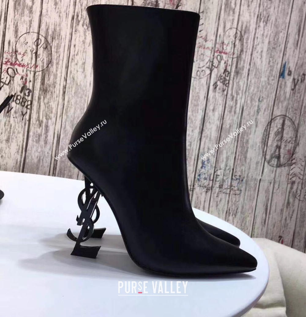 Saint Laurent Opyum 110 Ankle Boots with Metal Interlocking Logo 484168 Black  (diliya-9841)