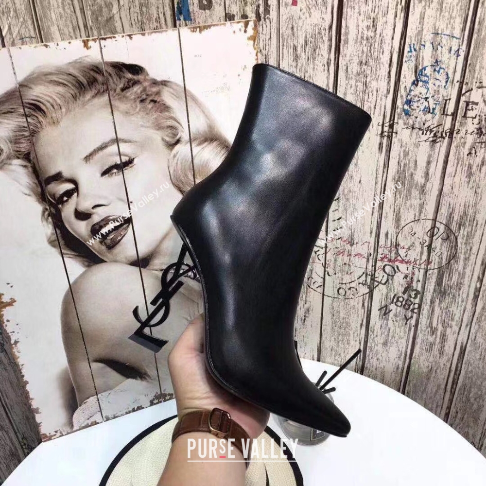 Saint Laurent Opyum 110 Ankle Boots with Metal Interlocking Logo 484168 Black  (diliya-9841)