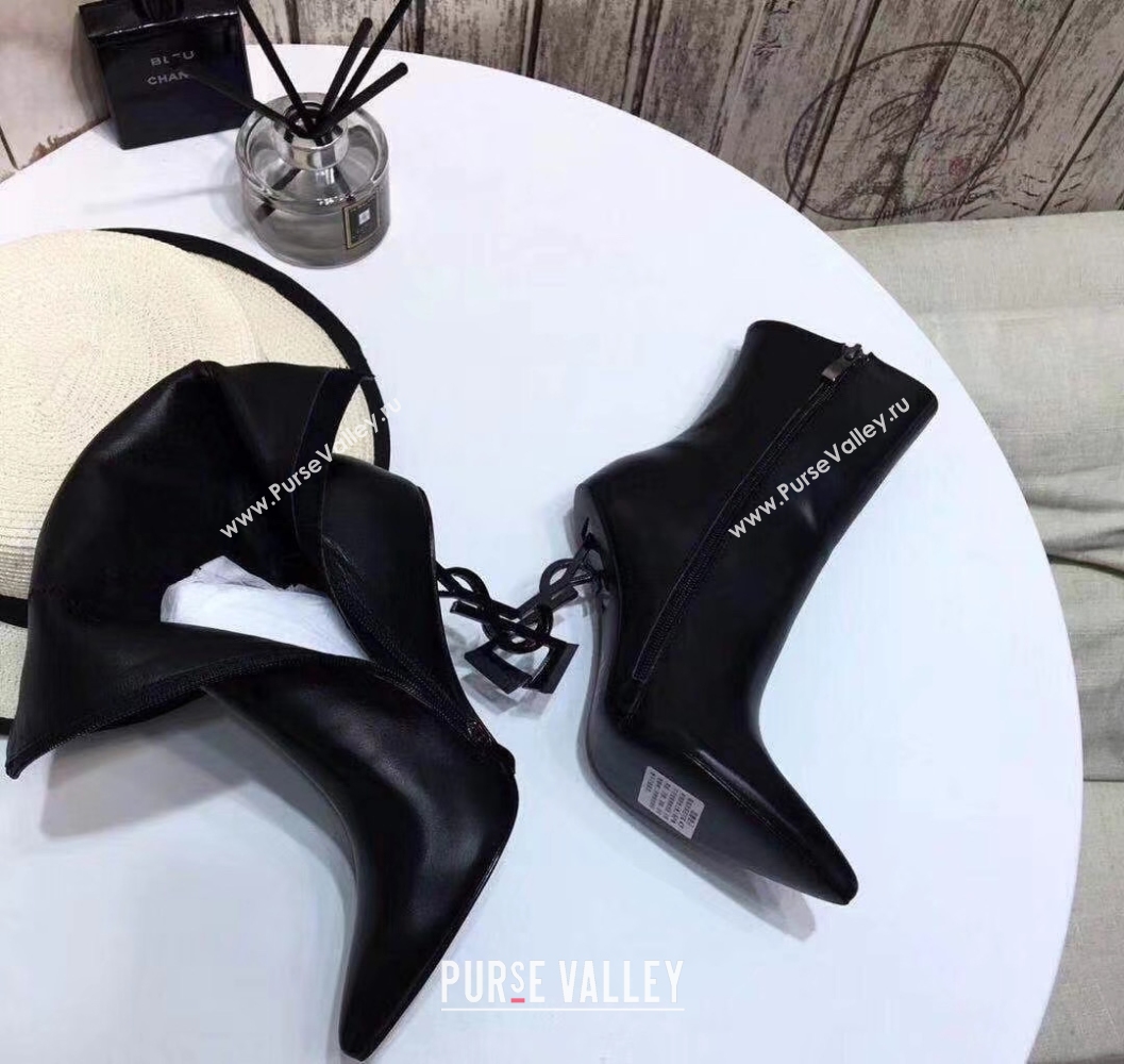 Saint Laurent Opyum 110 Ankle Boots with Metal Interlocking Logo 484168 Black  (diliya-9841)