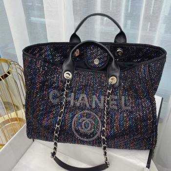 Chanel black sequins Deauville Canvas Tote Shopping Bag (SMJD-210105-04)