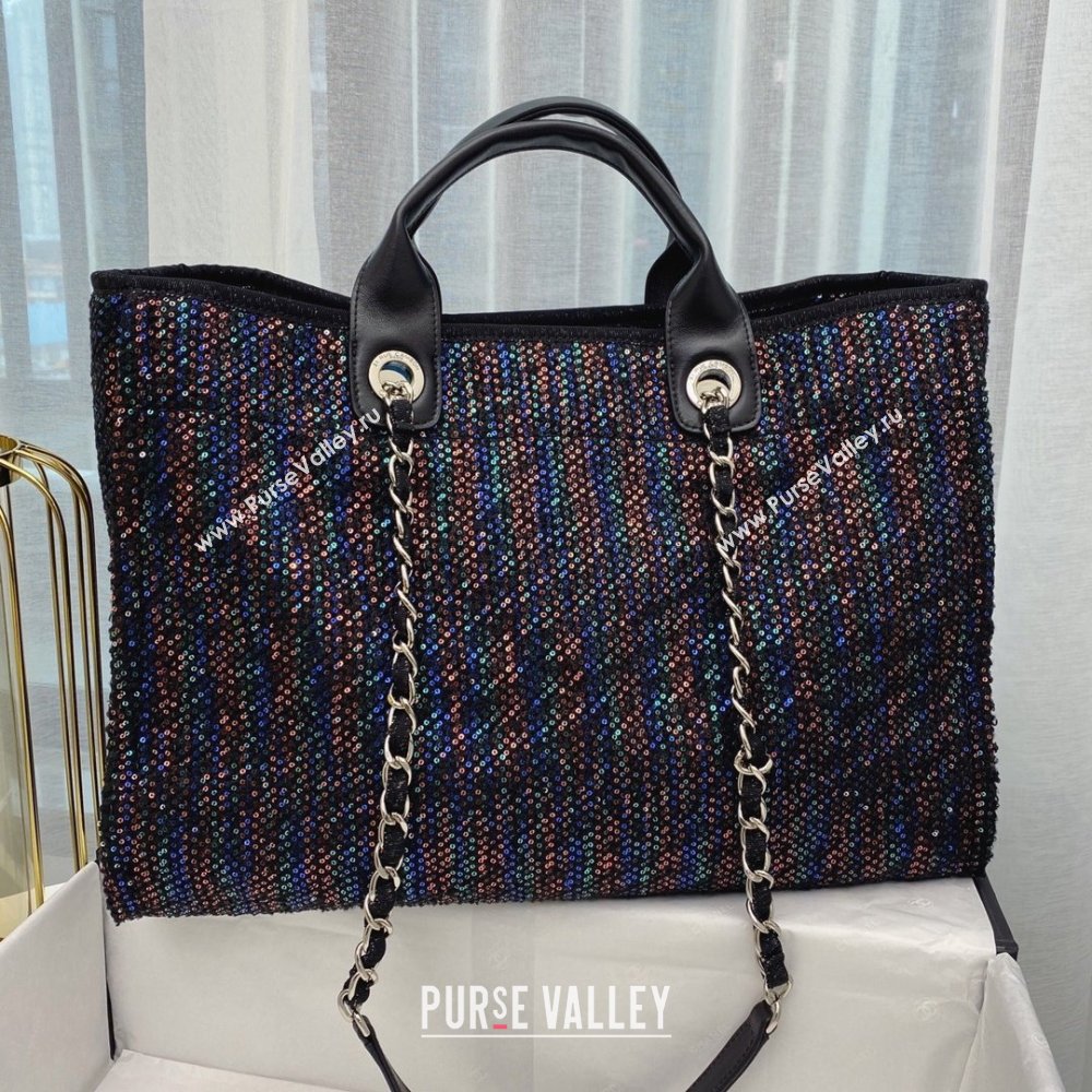 Chanel black sequins Deauville Canvas Tote Shopping Bag (SMJD-210105-04)