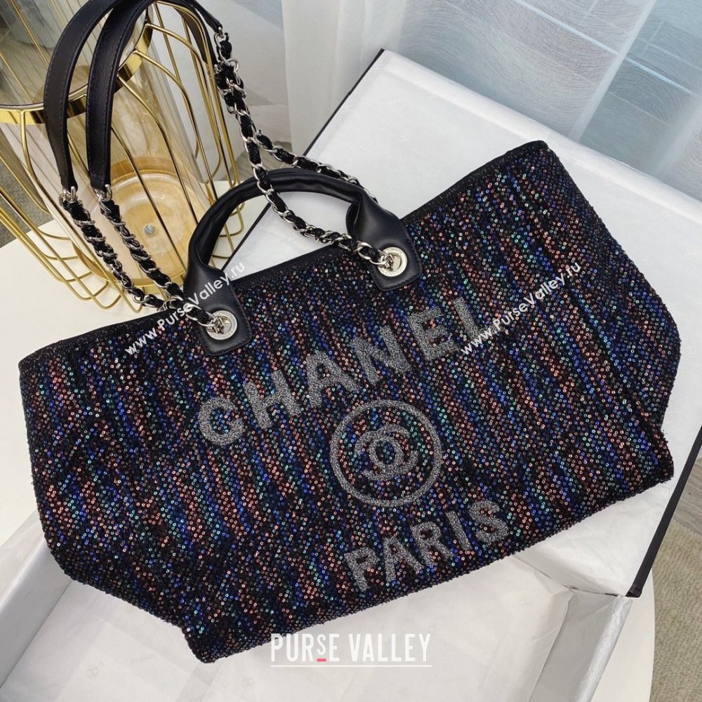 Chanel black sequins Deauville Canvas Tote Shopping Bag (SMJD-210105-04)