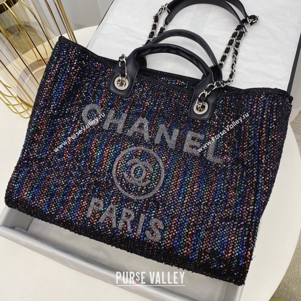 Chanel black sequins Deauville Canvas Tote Shopping Bag (SMJD-210105-04)