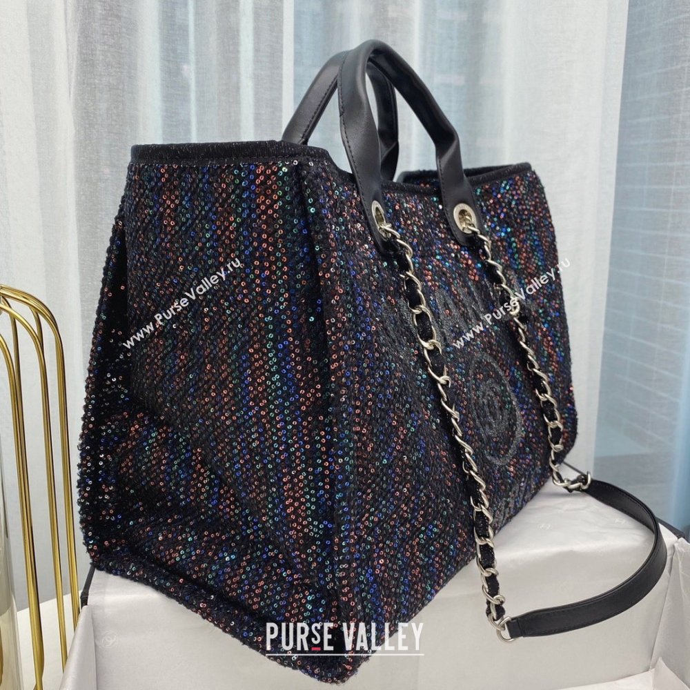 Chanel black sequins Deauville Canvas Tote Shopping Bag (SMJD-210105-04)