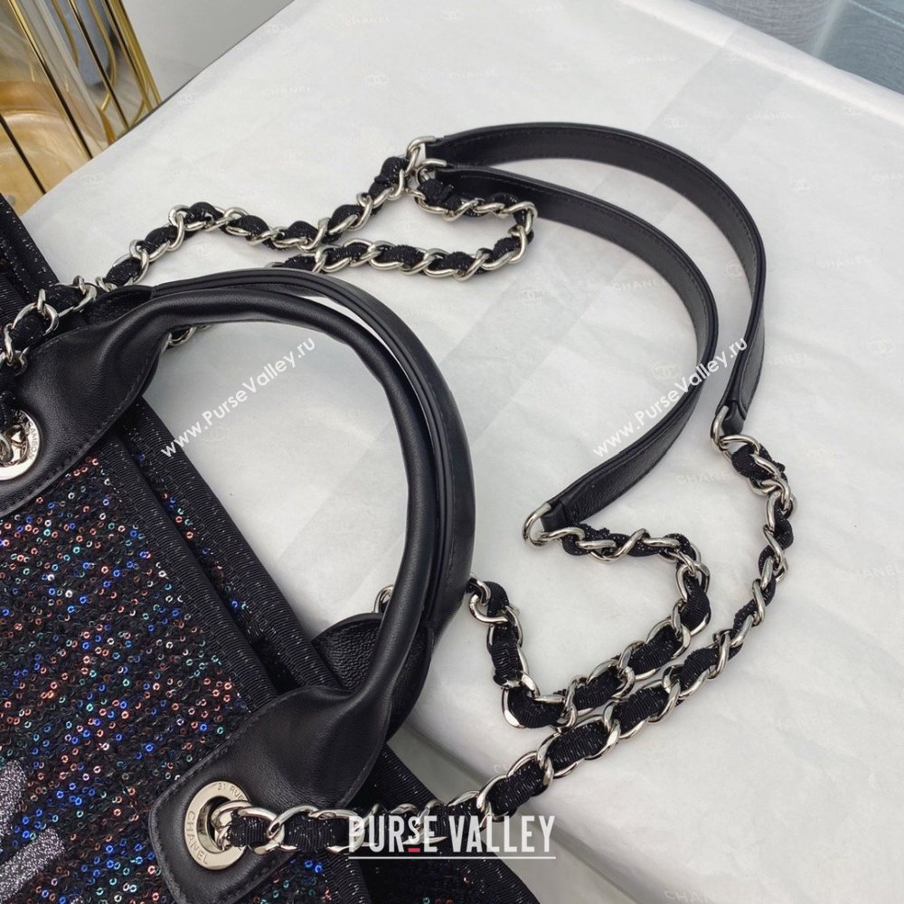 Chanel black sequins Deauville Canvas Tote Shopping Bag (SMJD-210105-04)