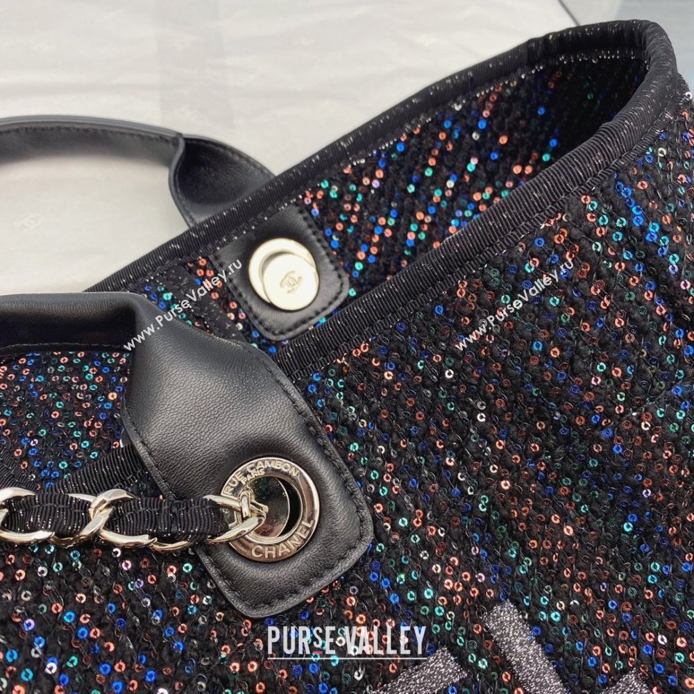 Chanel black sequins Deauville Canvas Tote Shopping Bag (SMJD-210105-04)