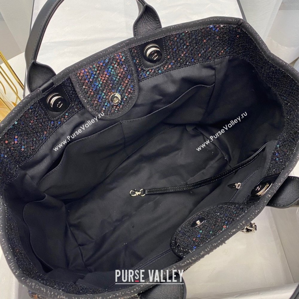 Chanel black sequins Deauville Canvas Tote Shopping Bag (SMJD-210105-04)