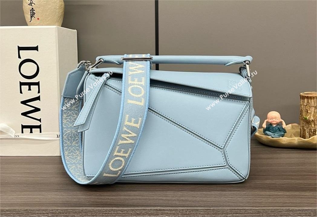 LOEWE Small Puzzle bag in satin calfskin sky blue 2024 (yongsheng-240412-10)