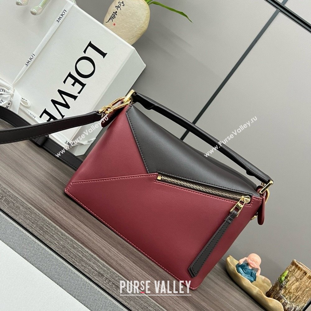 LOEWE Small Puzzle bag in classic calfskin Chocolate/Burgundy 2024 (yongsheng-240412-07)