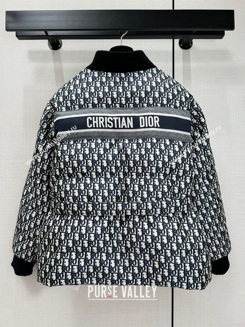 DIOR Blue Quilted Technical Taffeta Jacquard with Dior Oblique Motif DiorAlps Reversible Belted Jacket 2023 (QIQI-2401117-06)