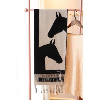 hermes horse printed cashmere scarf black/white 2023 (wtz-2401117-01)