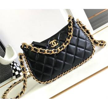 chanel black Shiny Crumpled Lambskin & Gold-Tone Metal Clutch with Chain AP3487 2023 (jiyuan-231128-09)