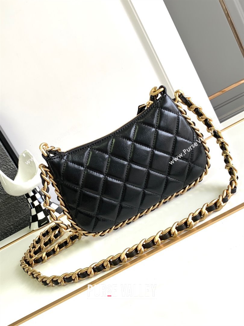 chanel black Shiny Crumpled Lambskin & Gold-Tone Metal Clutch with Chain AP3487 2023 (jiyuan-231128-09)