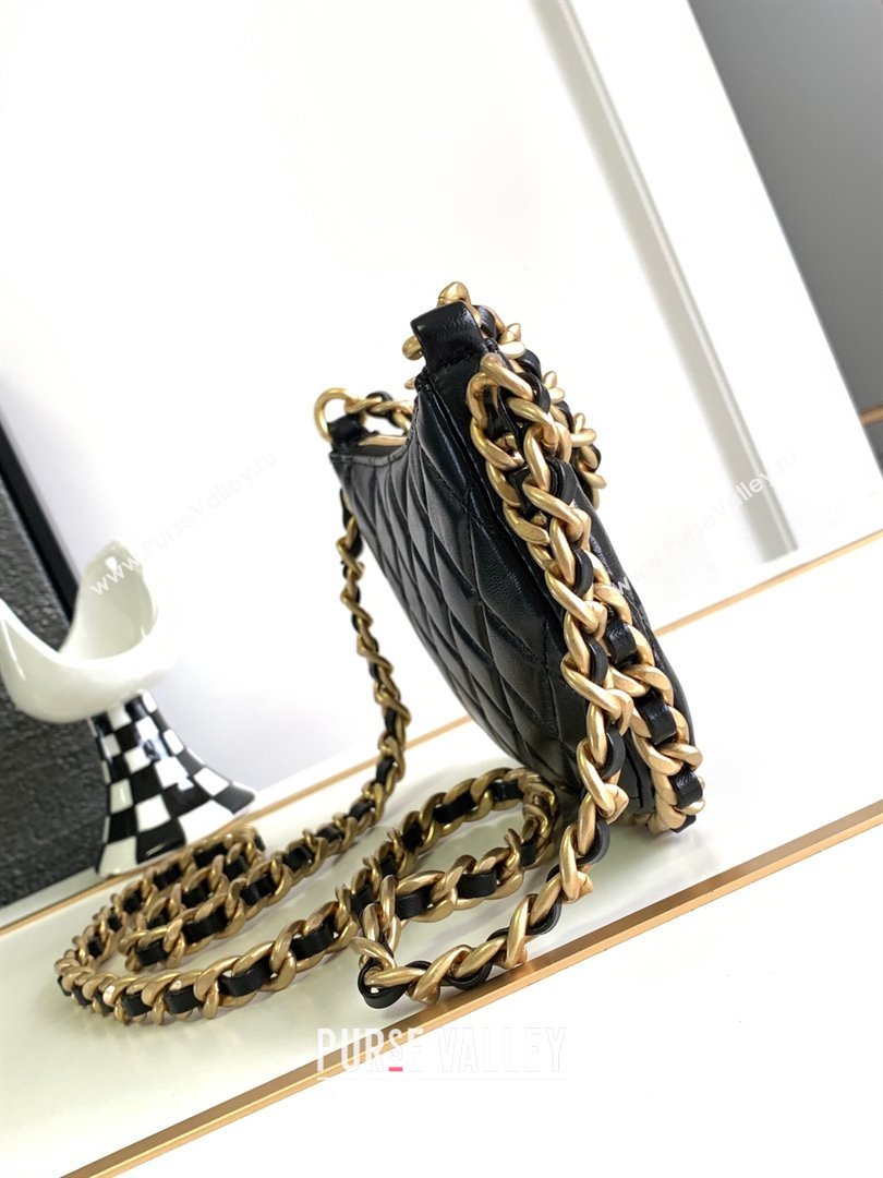 chanel black Shiny Crumpled Lambskin & Gold-Tone Metal Clutch with Chain AP3487 2023 (jiyuan-231128-09)