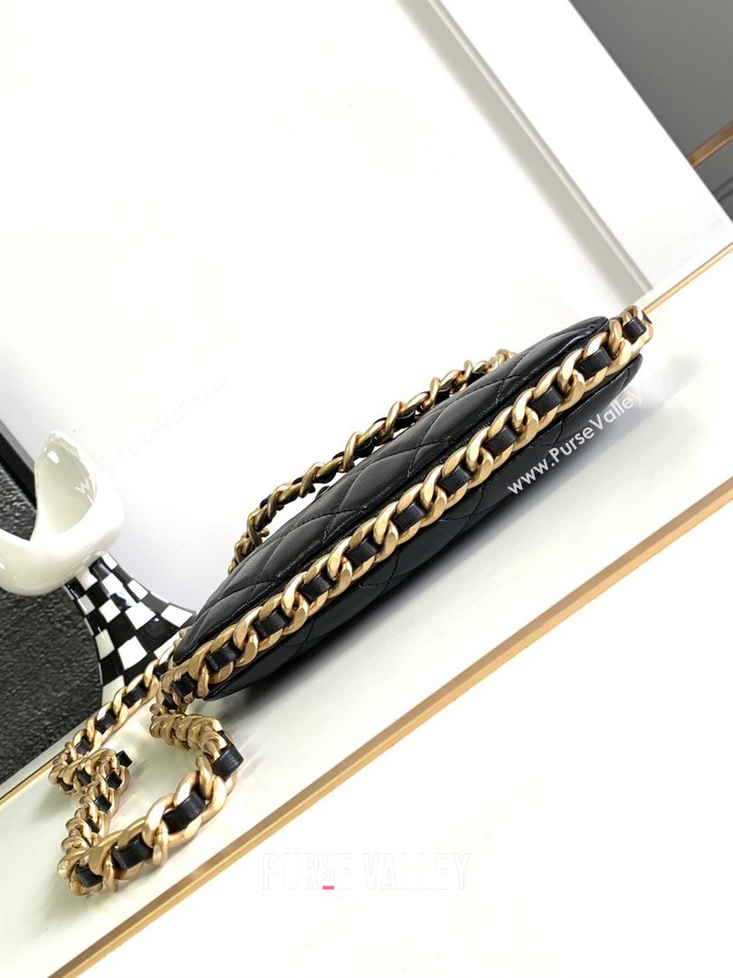 chanel black Shiny Crumpled Lambskin & Gold-Tone Metal Clutch with Chain AP3487 2023 (jiyuan-231128-09)
