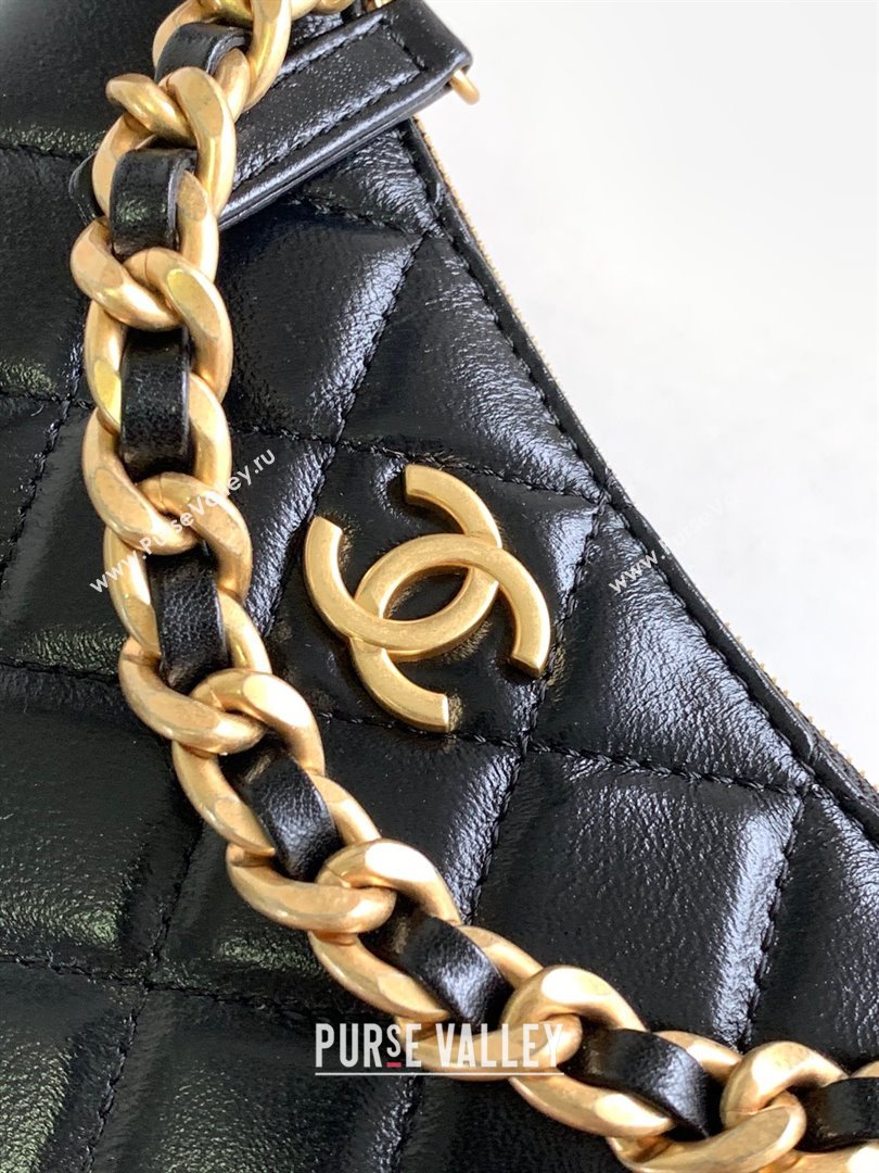 chanel black Shiny Crumpled Lambskin & Gold-Tone Metal Clutch with Chain AP3487 2023 (jiyuan-231128-09)