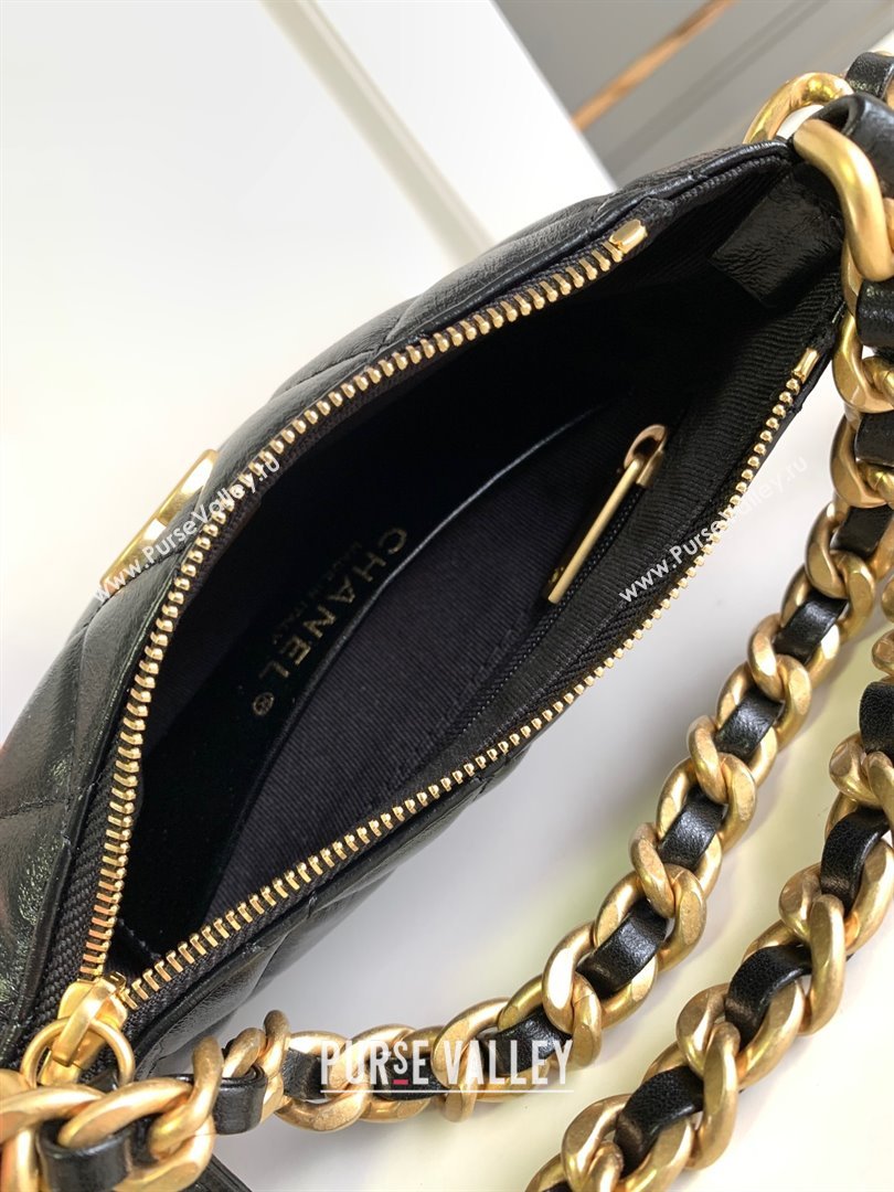 chanel black Shiny Crumpled Lambskin & Gold-Tone Metal Clutch with Chain AP3487 2023 (jiyuan-231128-09)