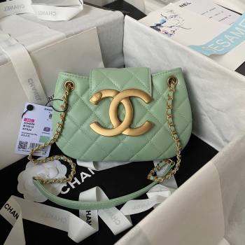 Chanel Lambskin & Gold-Tone Metal Small Messenger Bag AS4609 mint green 2024 (jiyuan-231128-04)