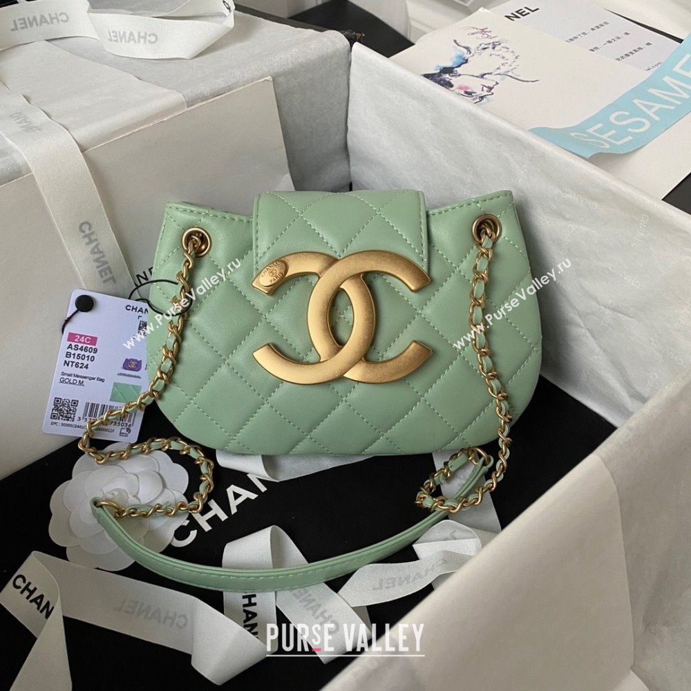 Chanel Lambskin & Gold-Tone Metal Small Messenger Bag AS4609 mint green 2024 (jiyuan-231128-04)
