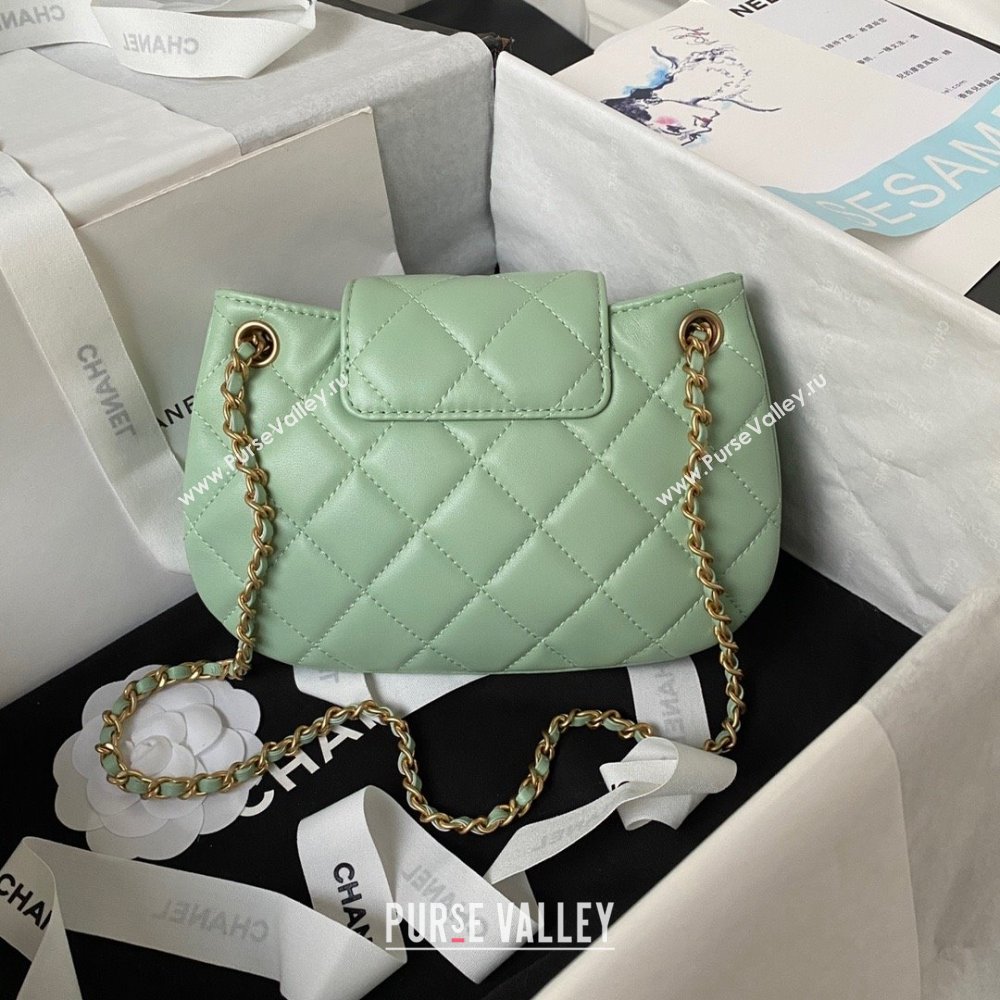 Chanel Lambskin & Gold-Tone Metal Small Messenger Bag AS4609 mint green 2024 (jiyuan-231128-04)