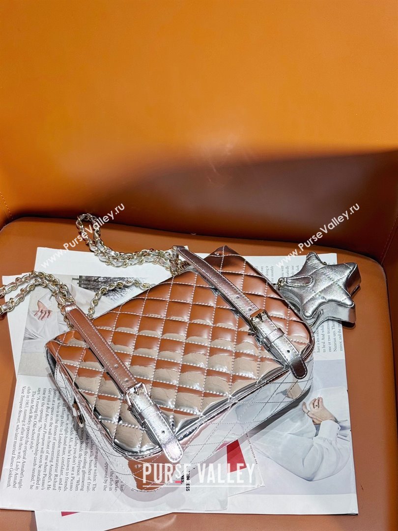 chanel Metallic Mirror Calfskin, Metallic Lambskin & Gold-Tone Metal Silver Flap Bag & Star Coin Purse AS4648 2024 (jiyu