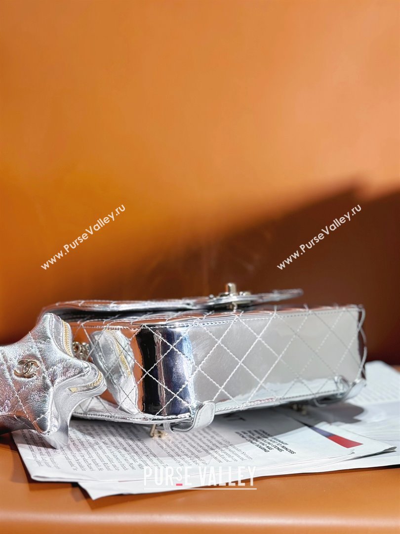 chanel Metallic Mirror Calfskin, Metallic Lambskin & Gold-Tone Metal Silver Flap Bag & Star Coin Purse AS4648 2024 (jiyu