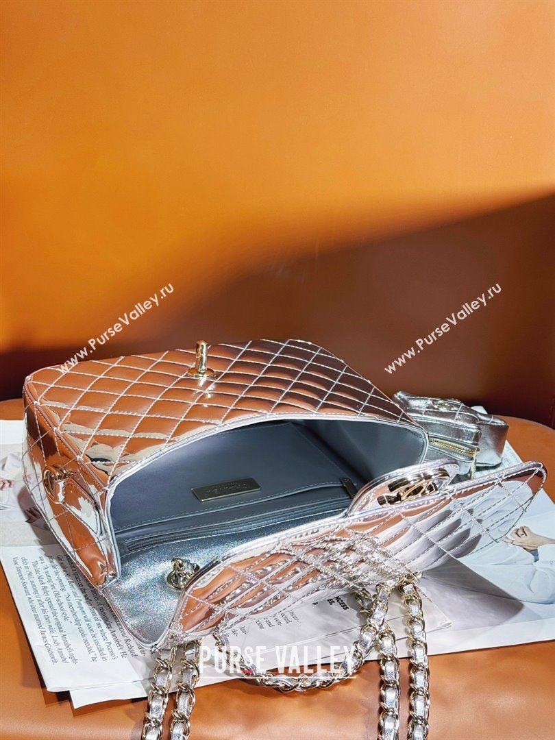 chanel Metallic Mirror Calfskin, Metallic Lambskin & Gold-Tone Metal Silver Flap Bag & Star Coin Purse AS4648 2024 (jiyu